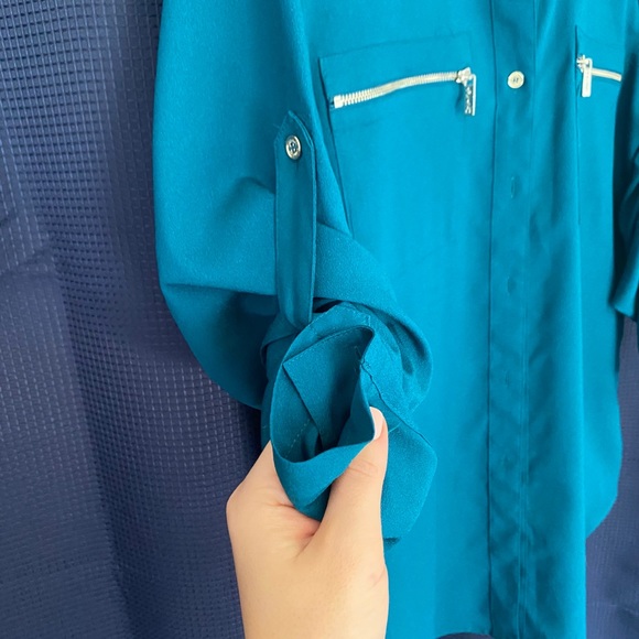 Calvin Klein Button Down Blouse with Zipper Detail - Picture 4 of 6